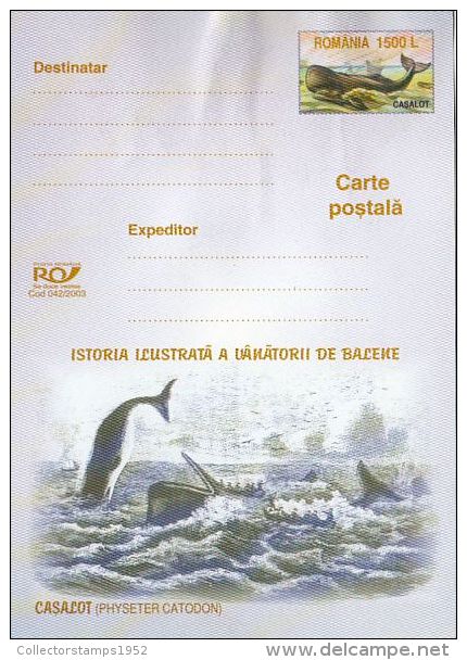 8- WHALES, WHALES HUNTING ILLUSTATED HISTORY, PC STATIONERY, ENTIER POSTAL, 2003, ROMANIA - Baleines