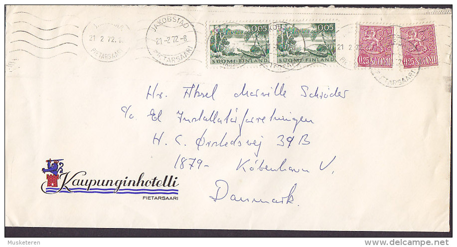 Finland KAUPUNGINHOTELLI (HOTEL) JAKOBSTAD Pietarsaari 1972 Cover To Denmark - Storia Postale