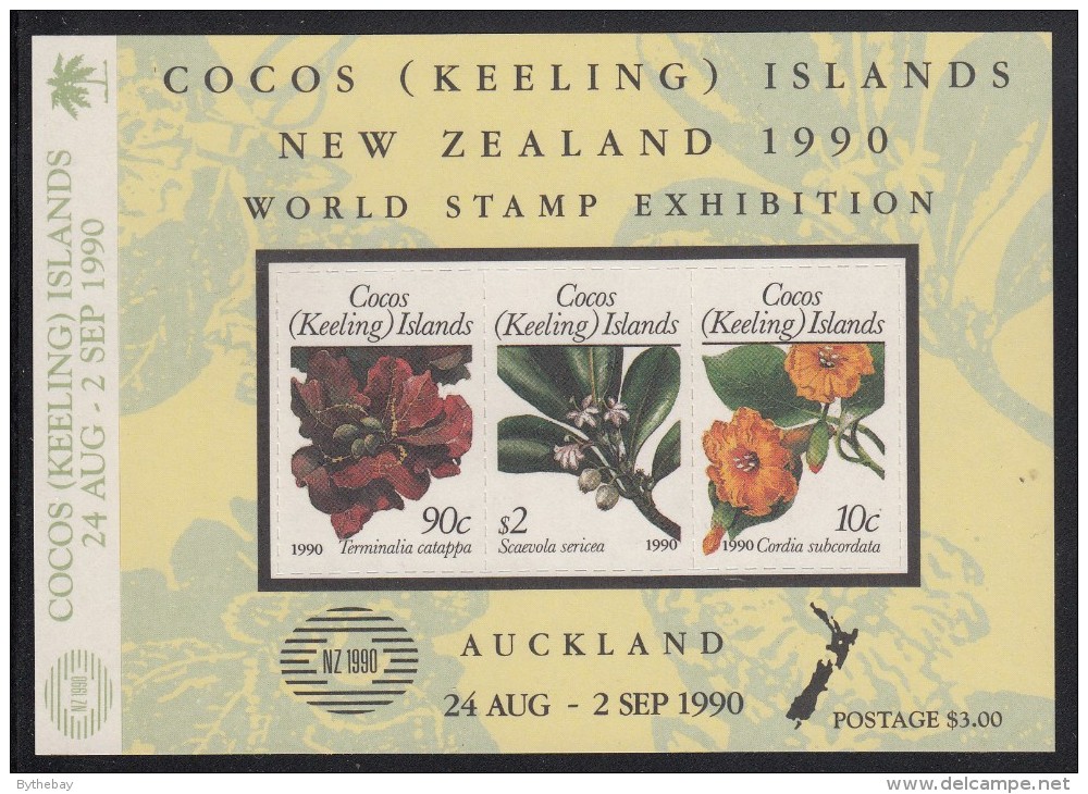 Cocos MNH Scott #217 Souvenir Sheet Of 3 Flowering Plants - World Stamp Exhibition Auckland NZ 1990 - Cocos (Keeling) Islands