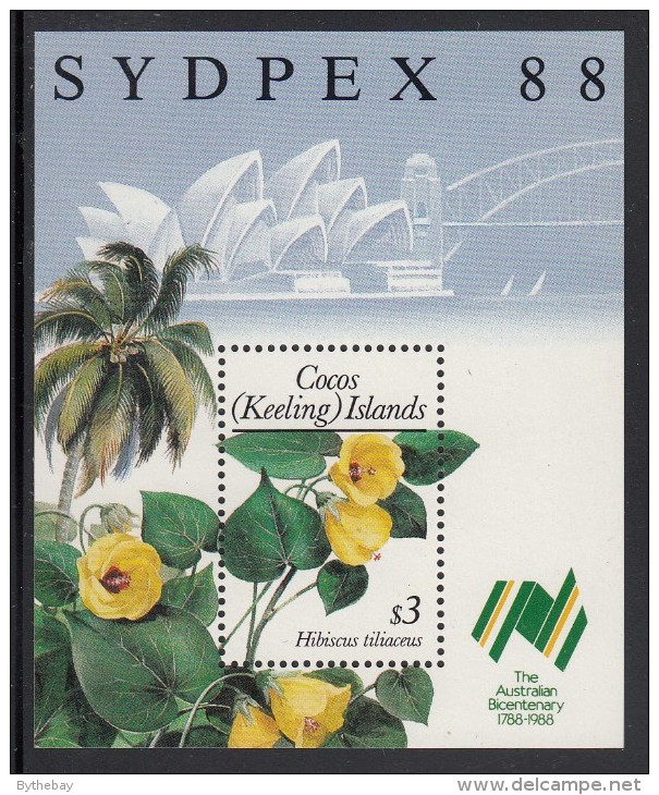 Cocos MNH Scott #199 Souvenir Sheet  $3 Hibiscus - SYDPEX 88 - Cocos (Keeling) Islands