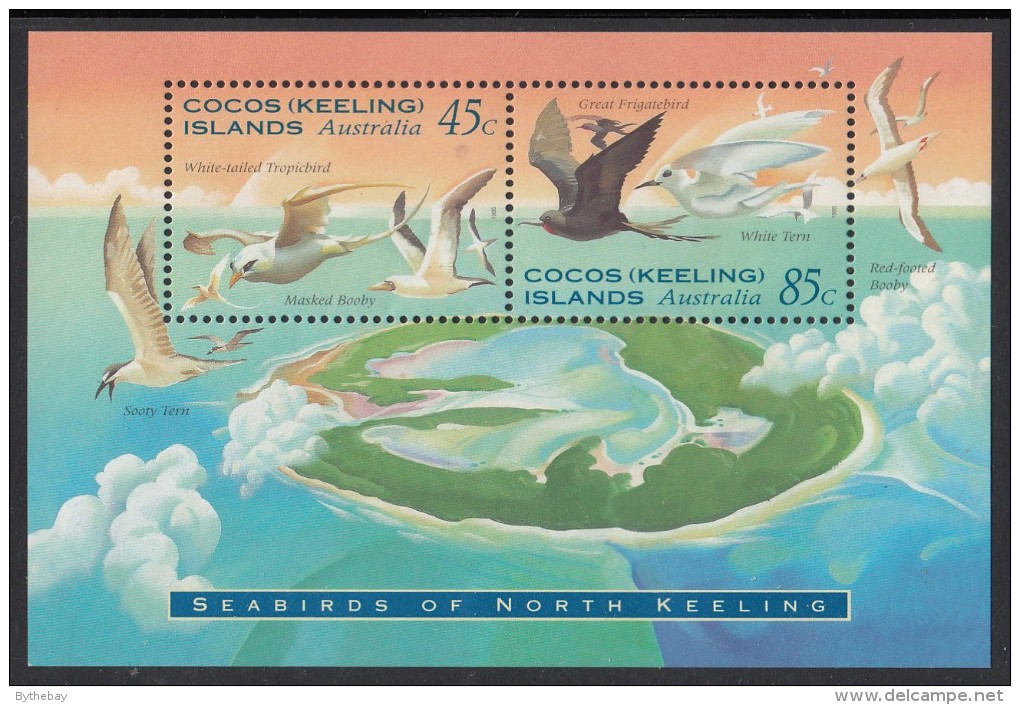 Cocos MNH Scott #301a Souvenir Sheet Of 2 Tropicbird, Booby, Frigatebird, Tern - Selvedge Creased - Cocos (Keeling) Islands