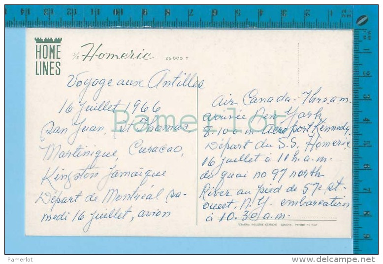 SS Homeric  Boat ( Cover San Jouan 1966   ) Carte Postale Post Card Recto/verso - Altri & Non Classificati