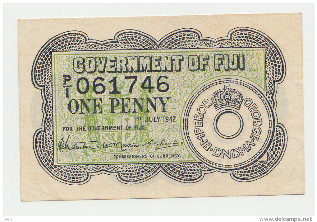 Goverment Of Fiji 1 Penny 1942 VF++ CRISP Banknote P 47 - Fiji