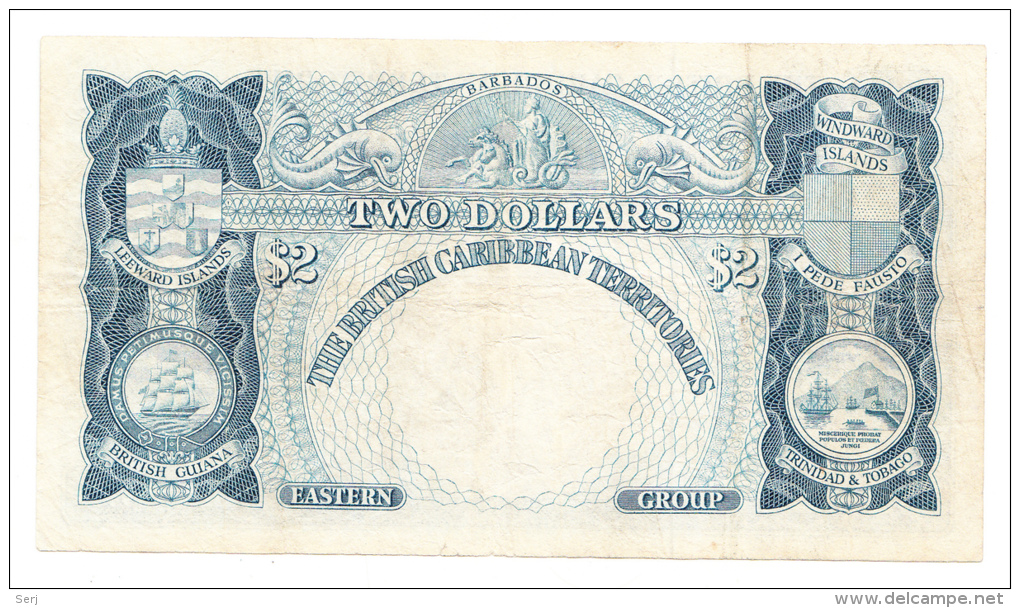 British Caribbean Territories 2 Dollars 1961 "F+" P 8c  8 C - Caraïbes Orientales