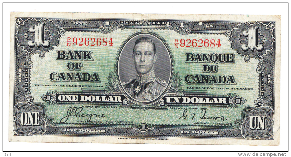 Canada 1 Dollar 1937 Coyne-Towers AVF P 58e 58 E - Canada