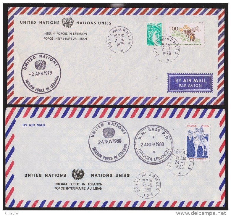 NATIONS UNIES  ENVELOPE 1979+1980  FORCE INTERIMAIRE AU LIBAN   Réf  GF - Liban