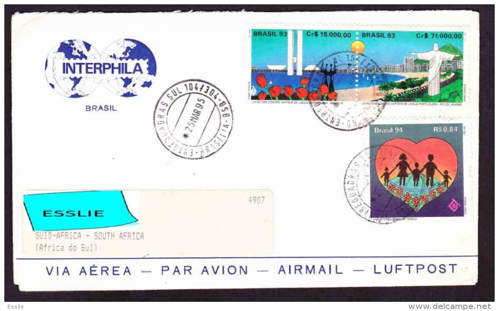 Brazil On Air Mail Cover To South Africa - 1995 - Union Of Portuguese Speaking Capitals, Intern. Year Of The Family - Briefe U. Dokumente