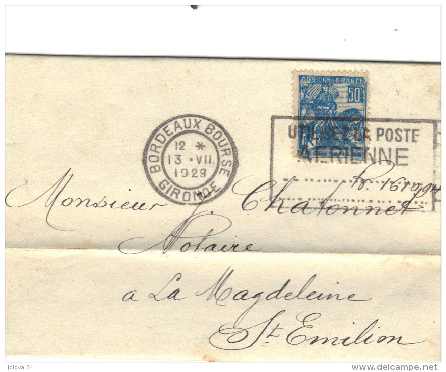 Yvert  257 Jeanne D´Arc Sur Lettre Flamme Bordeaux Bourse 1929 Pour St Emilion Gironde ( Daguin + Récépissé Mandat ) - Briefe U. Dokumente