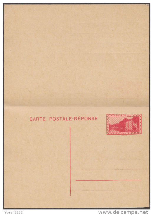 Sarre 1932. Carte Postale Avec Réponse Payée, Timbrée 90 C X 2. Carton Jaune. Caserne De Saarlouis - Postwaardestukken