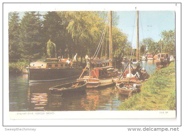 STALHAM DYKE NORFOLK BROADS OLD POSTCARD NORFOLK USED 1950 CANAL BOAT - Autres & Non Classés
