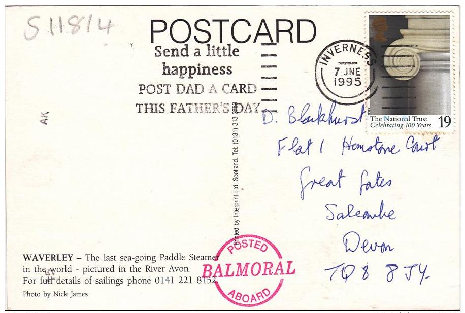 Paddle Steamer Waverley Posted Aboard The Balmoral  Postcard (S11814) Nice Slogans On Back Of Card - Ferries