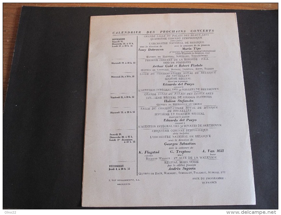 SOCIETE PHILARMONIQUE DE BRUXELLES - XXVIe Saison 1952/1953- 5e Concert 13/11/52-17 Quatuors De Beethoven - Programs