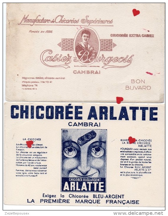 ZE-BUVARD-LOT 2-Lot De 5 Buvards Sur La Chicorée-CAMBRAI : Casiez-Bourgeois--Arlatte --Socorée--Protez-Delatre --Mairess - C