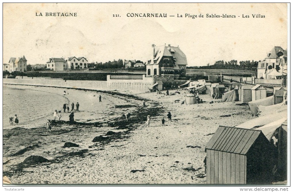 CPA 29 CONCARNEAU LA PLAGE DE SABLES BLANCS LES VILLAS 1911 - Concarneau