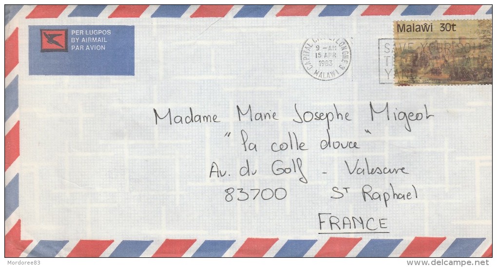 Malawi Lettre Avec Correspondance Capital  1983 Pour France St Raphael        Tda17 - Malawi (1964-...)