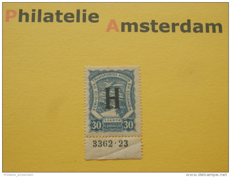 SCADTA 1923, SHEET MARGIN WITH CONTROL NUMBER / H = HOLLAND ISSUE: Mi LA 630, ** - Set II - Colombia