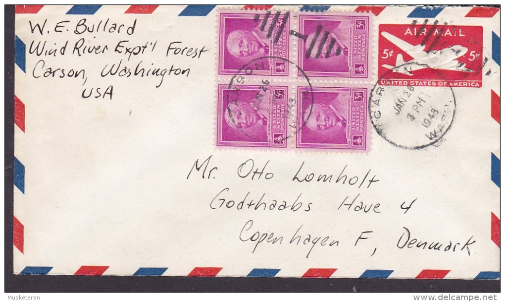 United States Uprated Postal Stationery Ganzsache Entier CARSON 1948 Cover Lettre To Denmark 4-Block Dr. Carver - 1941-60