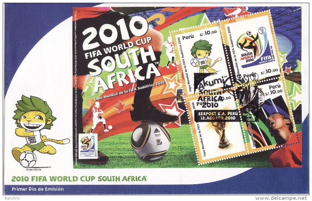 PERU 2010 FOOTBALL WORLD CUP - SOCCER FDC - 2010 – South Africa