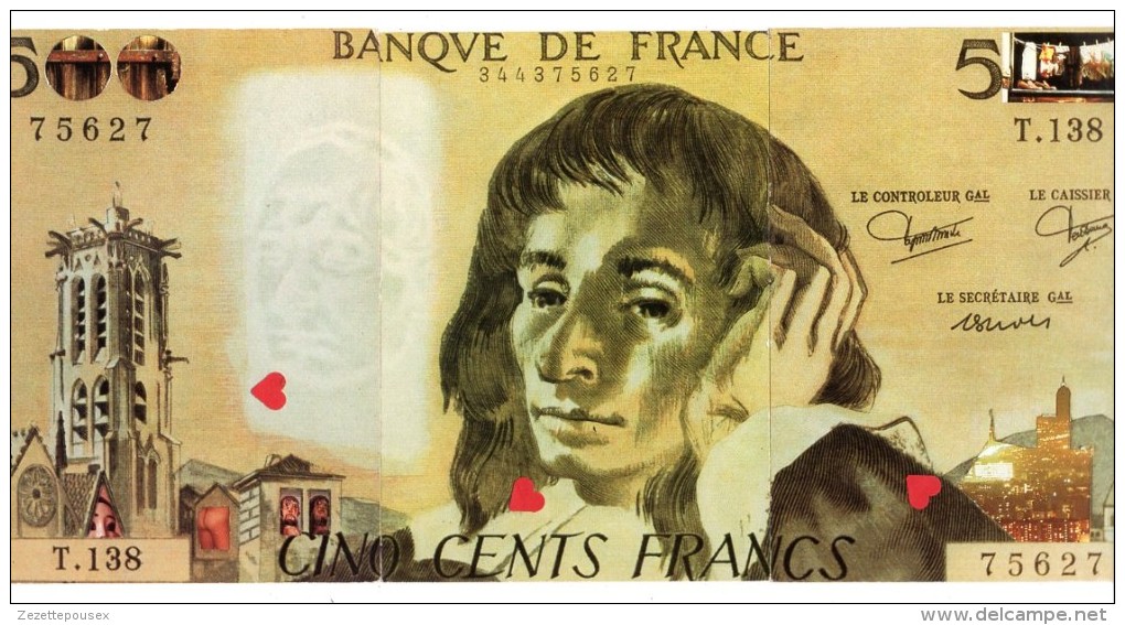 39081-ZE-MONNAIE-Lot De 3 CP Représentant Un Billet Français De 500 Francs - Monnaies (représentations)