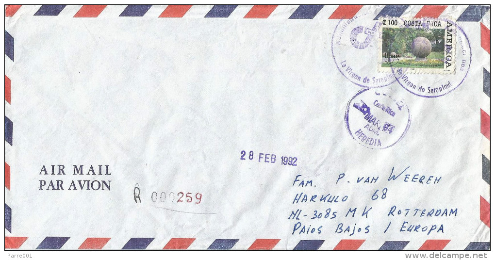 Costa Rica 1992 Heredia Art Scupture Garden Registered Cover With Registration Slip - Costa Rica