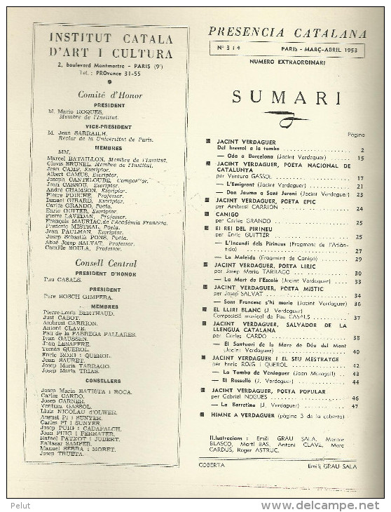 Hommage à JACINT VERDAGUER Presencia Catalana, Paris 1953 - Institut Catalan De Culture En Exil - Cultura