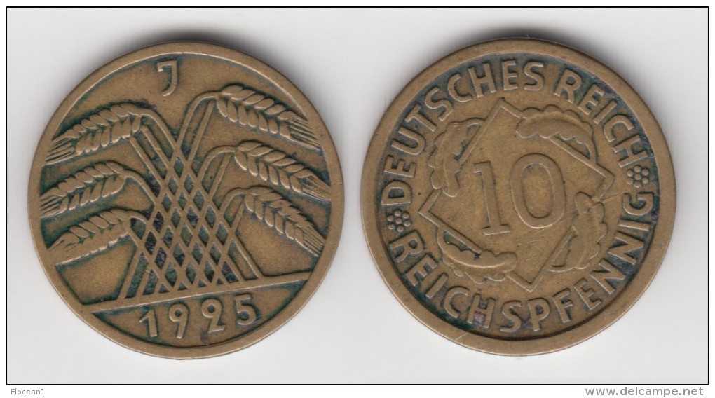**** ALLEMAGNE - GERMANY - 10 REICHSPFENNIG 1925 J - WEIMAR REPUBLIC **** EN ACHAT IMMEDIAT - 10 Rentenpfennig & 10 Reichspfennig