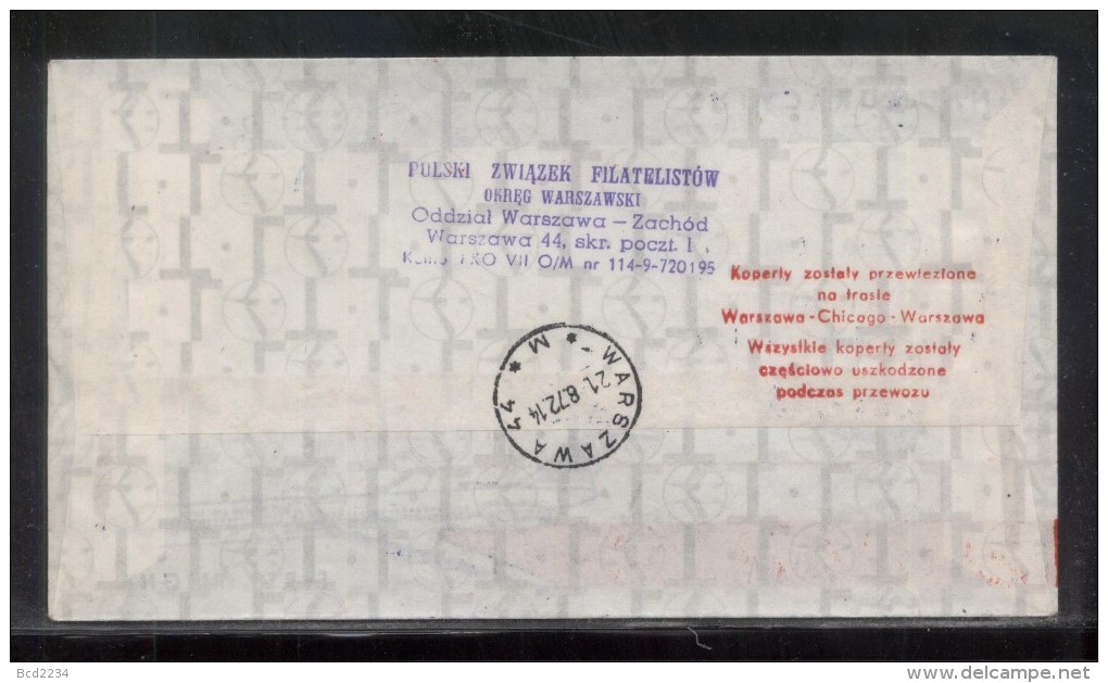 POLAND 1972 FIRST FLIGHT COVER PLL LOT WARSAW TO CHICAGO USA AIRPLANE AIRCRAFT NICHOLAS COPERNICUS PLANE - Airplanes