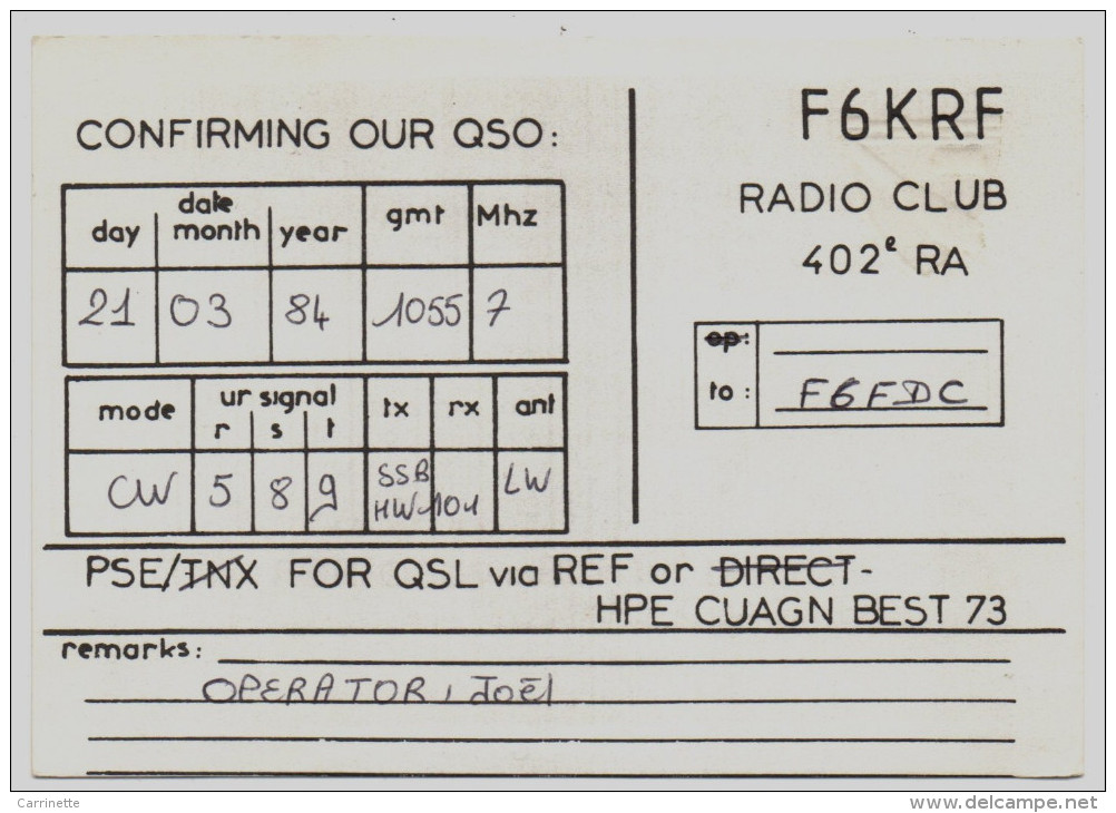 RADIO QSL - FRANCE - 51022 CHALONS Sur MARNE - 402ème RA - Radio Amateur