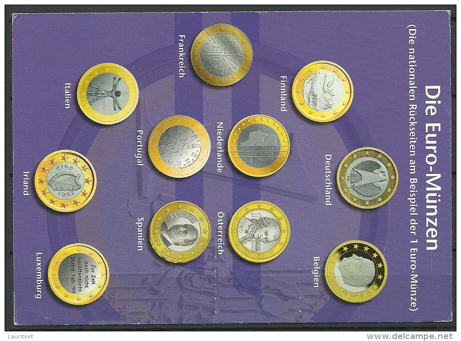 Deutsche Postkarte Euro Coins 1999 Nach Estland Gesendet - Monnaies (représentations)