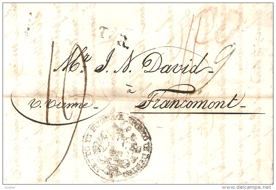 LAC Smirne Izmir Du 17/07/1823 Vers Francomont (verviers) Purifié Avec Trous Epidémie De Peste (balkans) - ...-1858 Prephilately