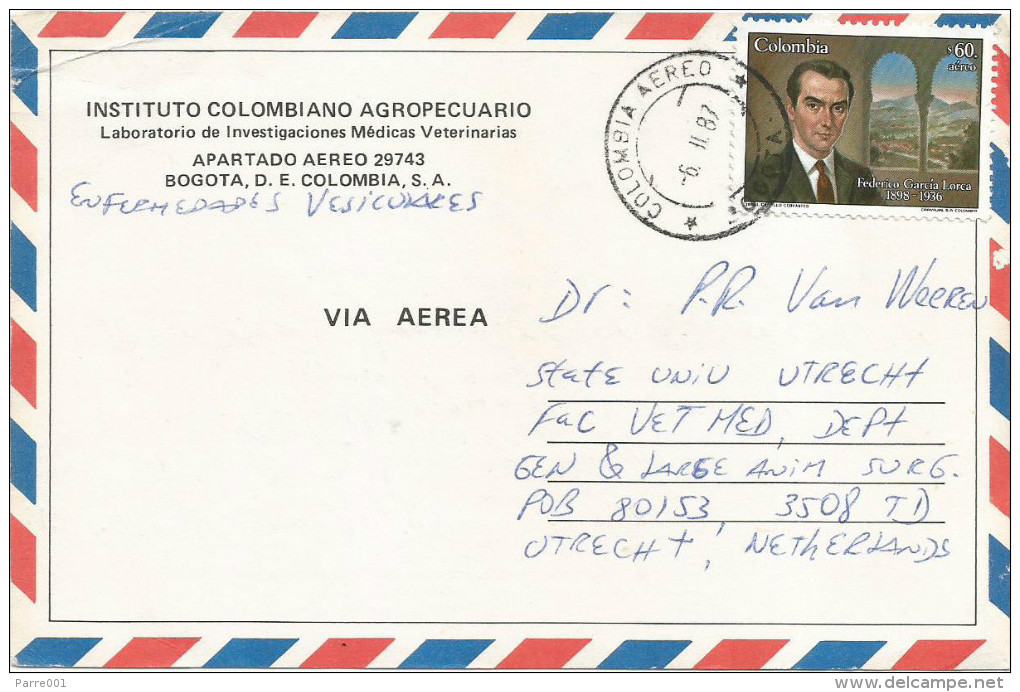 Colombia 1987 Bogota Lorca Writer Cover - Colombia