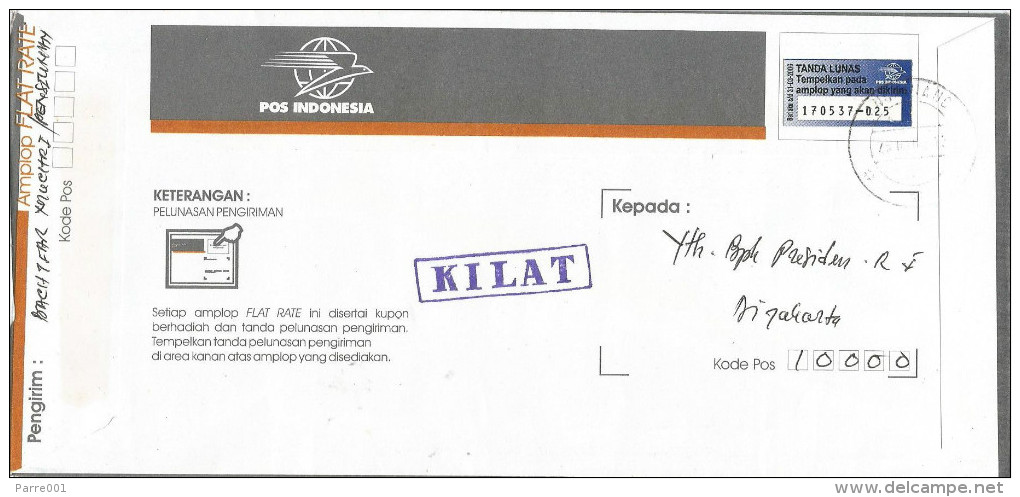 Indonesia 2013 Djakarta Flat Rate Cover Addressed To President Of Indonesia - Indonesië