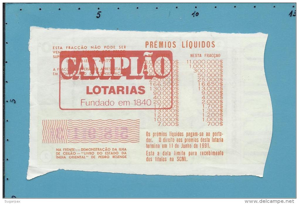 LOTARIA NACIONAL - 10 &ordf; ORD. - 08.03.1991 - ILHA DE CEILÃO - Portugal - 2 Scans E Description - Billets De Loterie