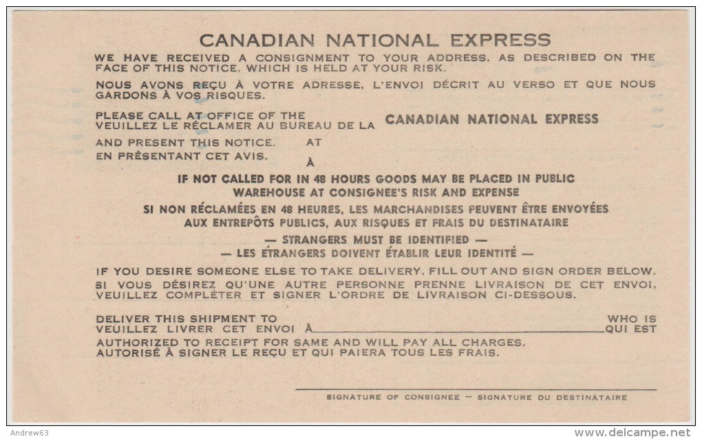 CANADA - CANADIAN NATIONAL EXPRESS - Notice Post Office Card - 3c REVALUED 4c - 1903-1954 De Koningen