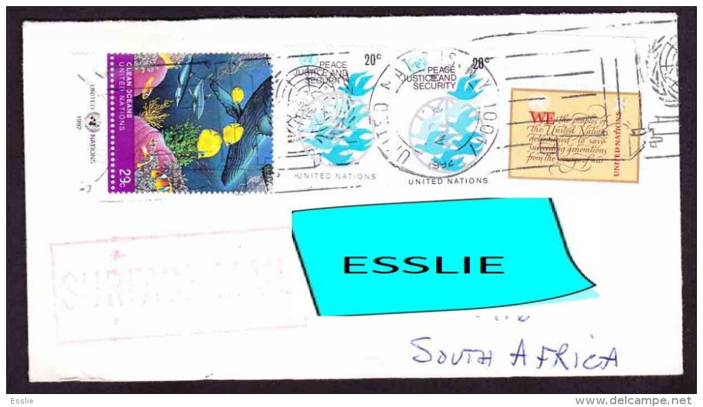 United Nations On Surface Mail Cover To South Africa - 1992 - Clean Oceans— - Briefe U. Dokumente