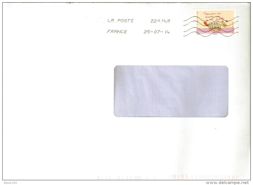 ENVELOPPE MOYEN FORMAT LETTRE VERTE  AVEC TIMBRE "TROUVONS UNE SECONDE VIE A NOS DECHETS" ANNEE 2014 OBLITERE - Covers & Documents