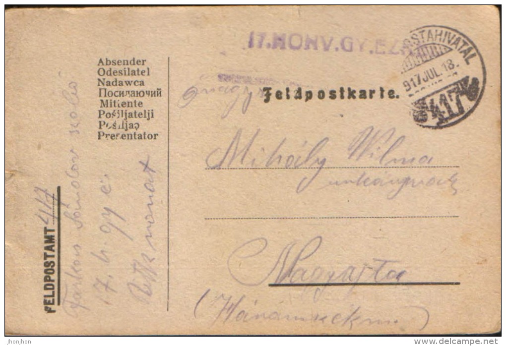 Hungary - Postcard - Feldpostkarte Circulated In 1917, 17.Monv.Gy.Ezreal - Cartas & Documentos