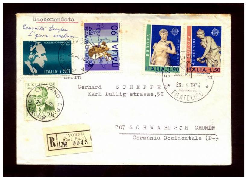 1974.Cover From Italy To Germany - European Community, First Day Of Issue Stamps.  In Sound Condition As Per Scan. - Non Classificati