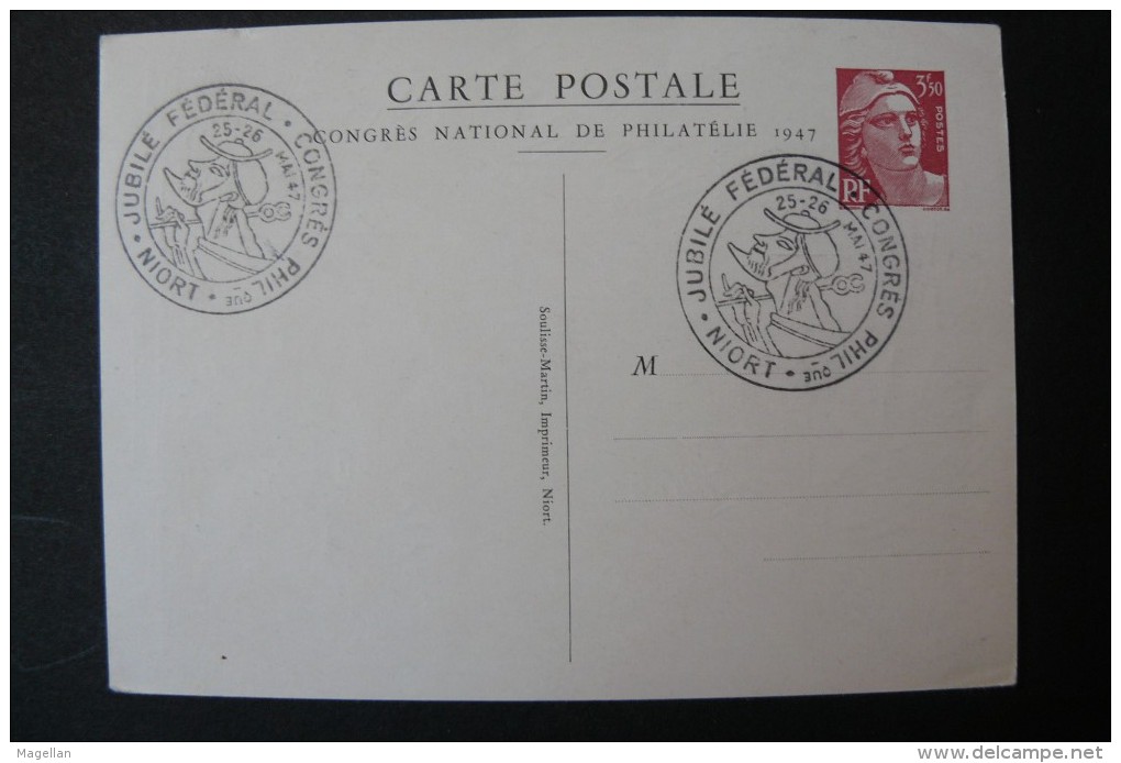 France - Congrés National De Philatélie 1947 - Entier Postal 3F50 Marianne De Gandon - Standard Postcards & Stamped On Demand (before 1995)