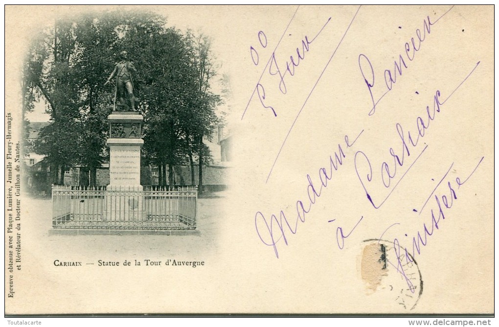 CPA 29 CARHAIX STATUE DE LA TOUR D AUVERGNE 1900 - Carhaix-Plouguer