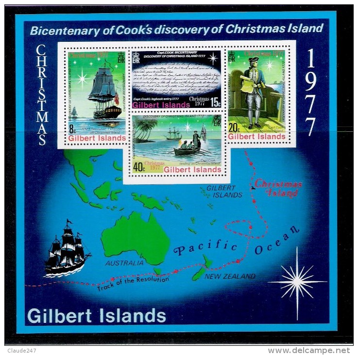 1977 Gilbert  200° Scoperta Cook Christmas Island Foglietto Nuovo Ill. New MNH - Gilbert & Ellice Islands (...-1979)