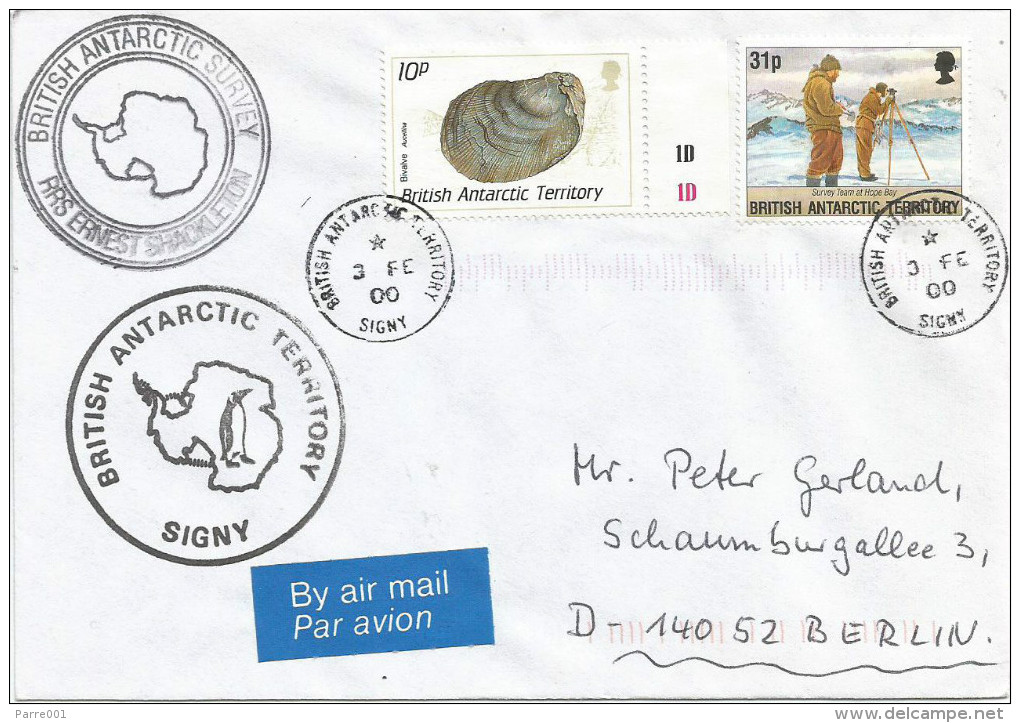 BAT British Antarctic Territory 2000 Signy Mapping Survey Team Bivalve Shell Fossil Prehistory Cover - Lettres & Documents