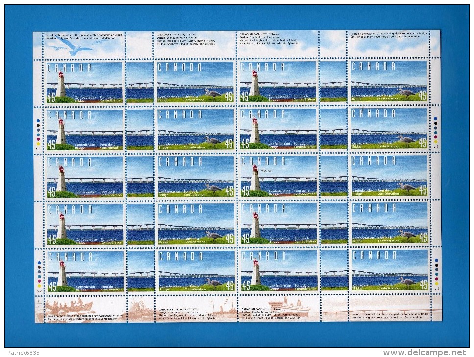 Canada ** -x- 1997 - Yvert 1515/16 - Inaugurazione Del Ponte Della Confederazione.  Foglio Di 20. MNH - Full Sheets & Multiples