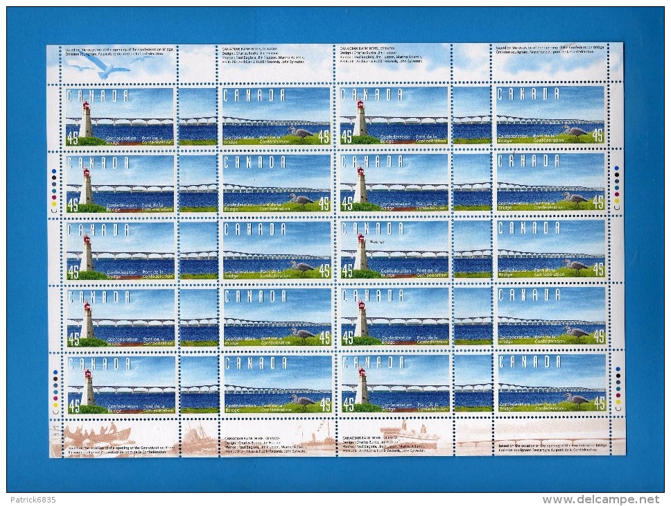 Canada ** -x- 1997 - Yvert 1515/16 - Inaugurazione Del Ponte Della Confederazione.  Foglio Di 20. MNH - Ganze Bögen