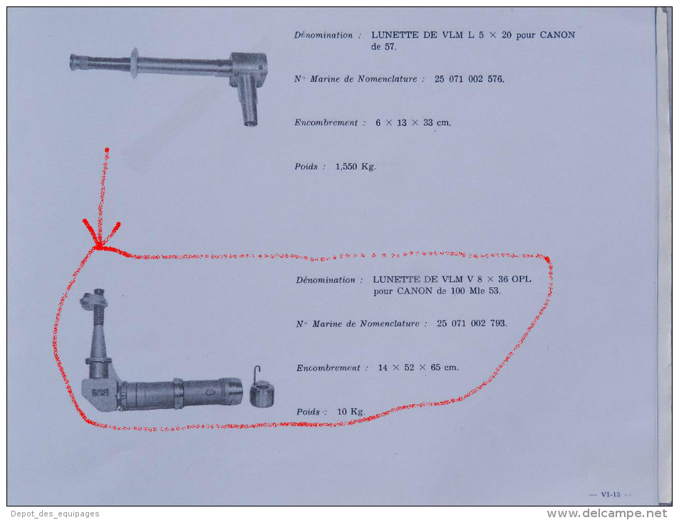 TRES RARE LUNETTE de VERIFICATION LIGNE de MIRE CANON 100 mm MARINE modéle 1960