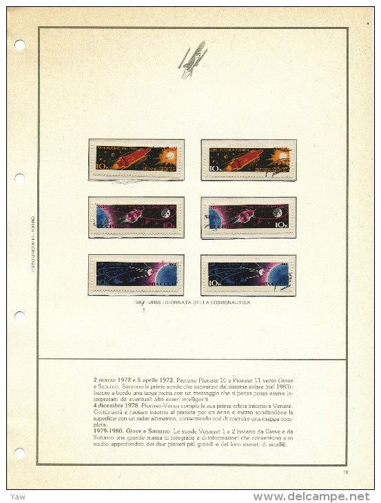 Bolaffi Conquista dello Spazio: Satelliti, Luna, Apollo-Soyuz, Shuttle, esploraz. planetaria.Completa 21 fogli, ottimo