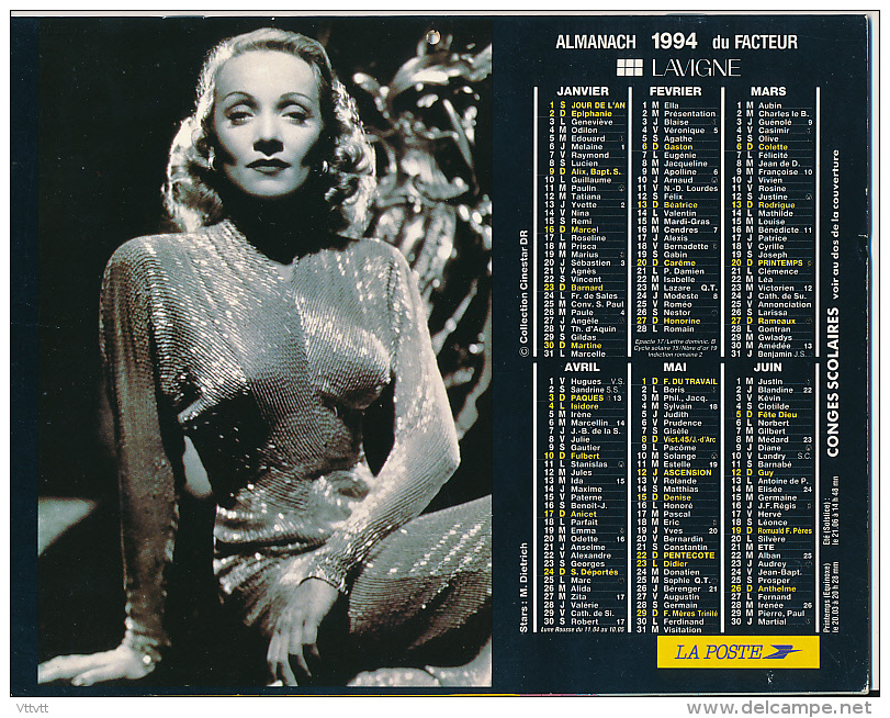 CALENDRIER 1994 : Calendrier Jean Gabin, Marlène Dietrich, Cinema,  Recto-Verso - Grand Format : 1991-00