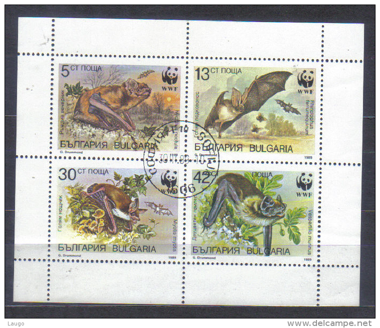 Bulgaria Mi 3741-3744 WF Bats Myotis Nyctalus Sheet 1989 FU - Used Stamps
