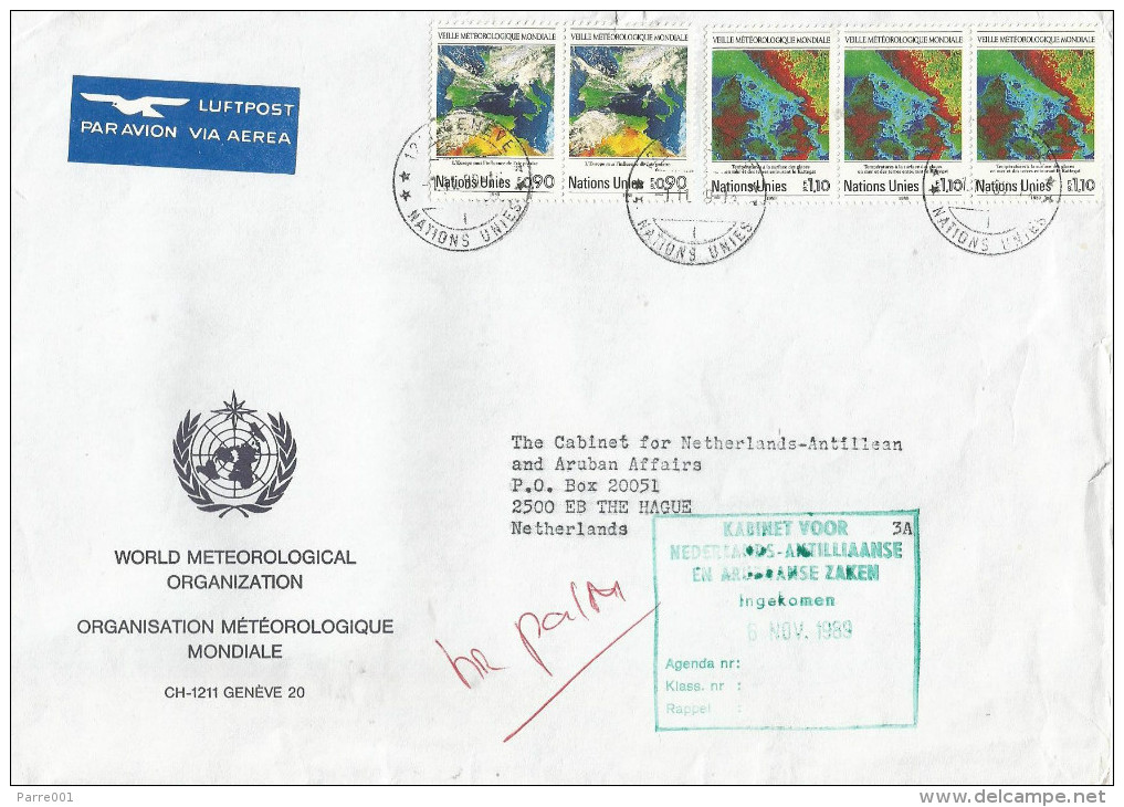 United Nations 1989 Geneva World Meteorological Organization Cartography Satellite Images Weather Cover - Storia Postale