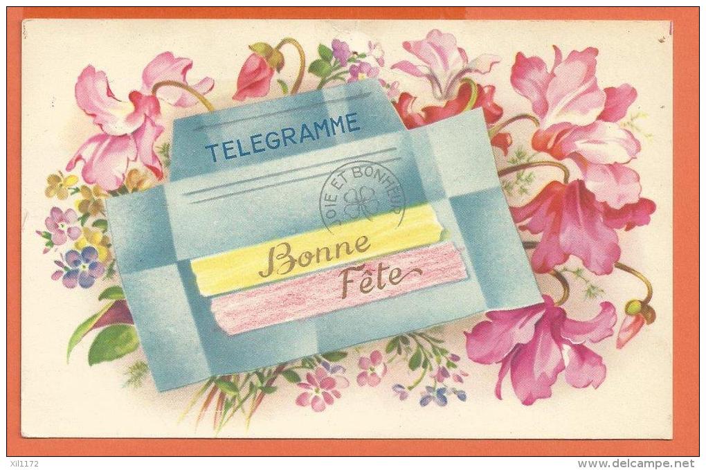 GAD-25 Télégramme Bonne Fête, Joie Et Bonheur. TRou D'épingle. Cachet 1955 - Birthday